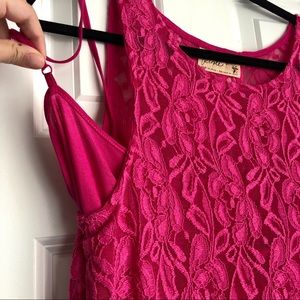 Free People Hot Pink Lace Dress & Slip
